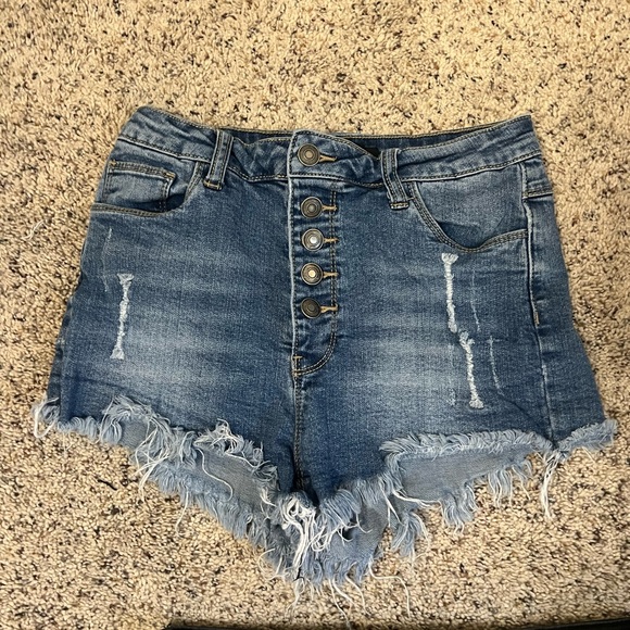 Forever 21 Frayed Denim Button Up Shorts - Picture 2 of 5